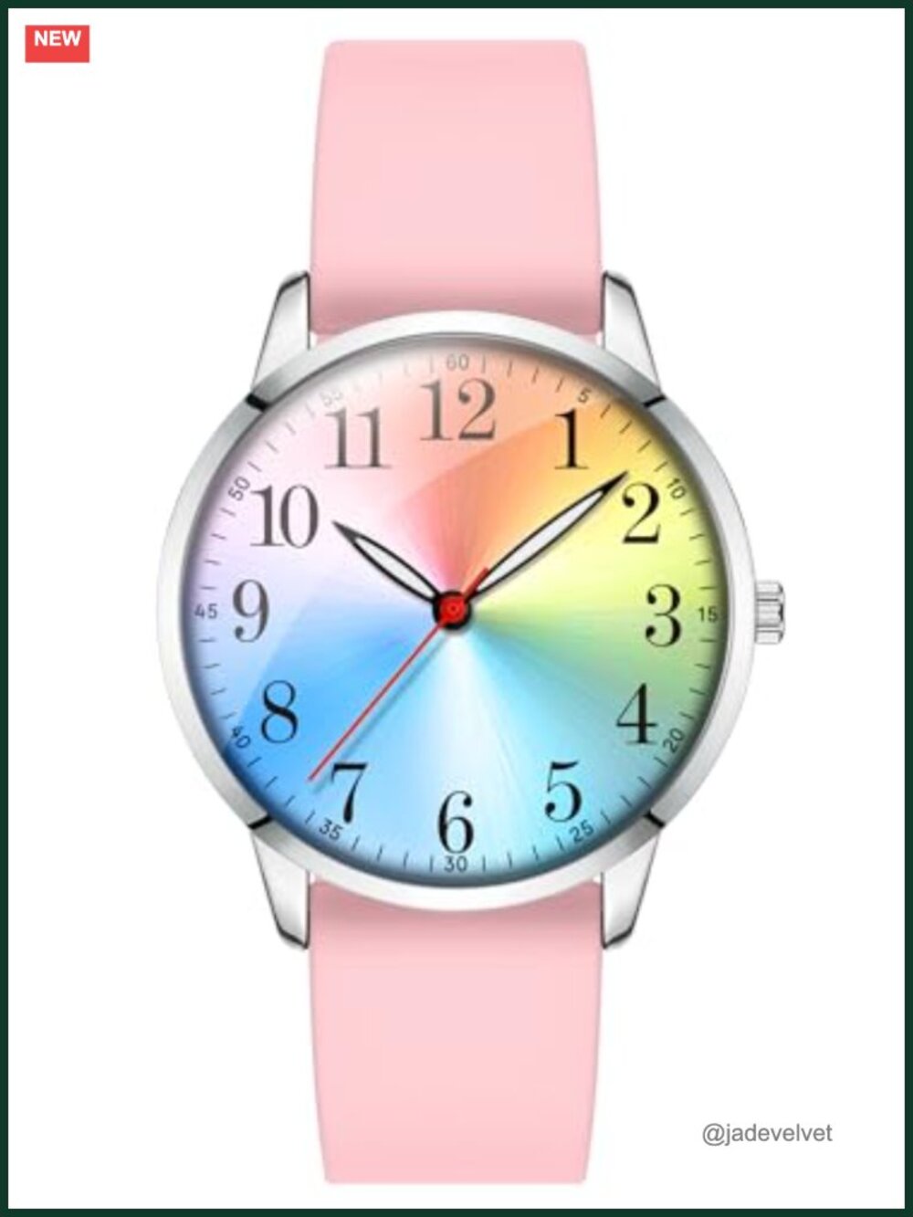 Classic Analog Watch Rainbow Dial Arabic Numerals Silicone Band Water Resistant